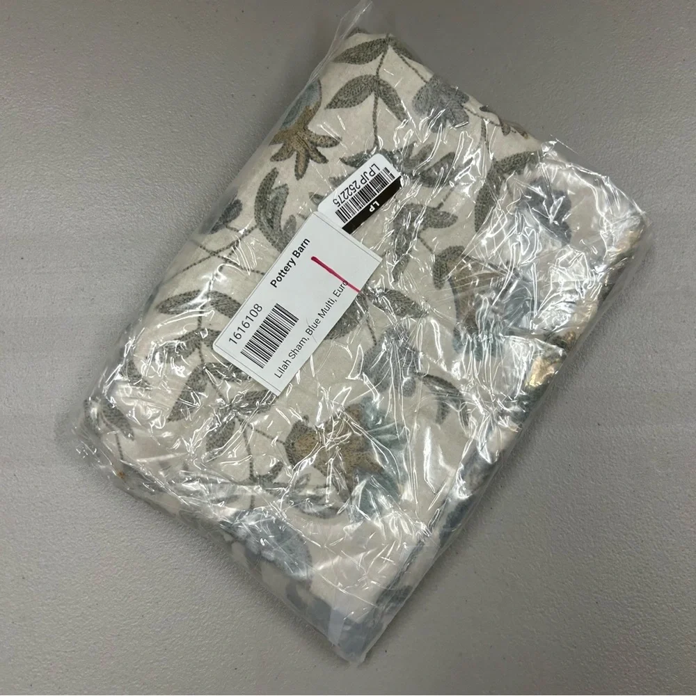 Pottery Barn Lilah Suzani Euro Sham Pillow Cover Embroidered Floral Blue NEW
